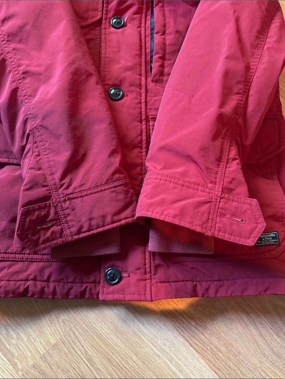 EUC XS MEN’s Abercrombie & Fitch trekking hooded parka coat in RED Sherpa Lining - Picture 12 of 14